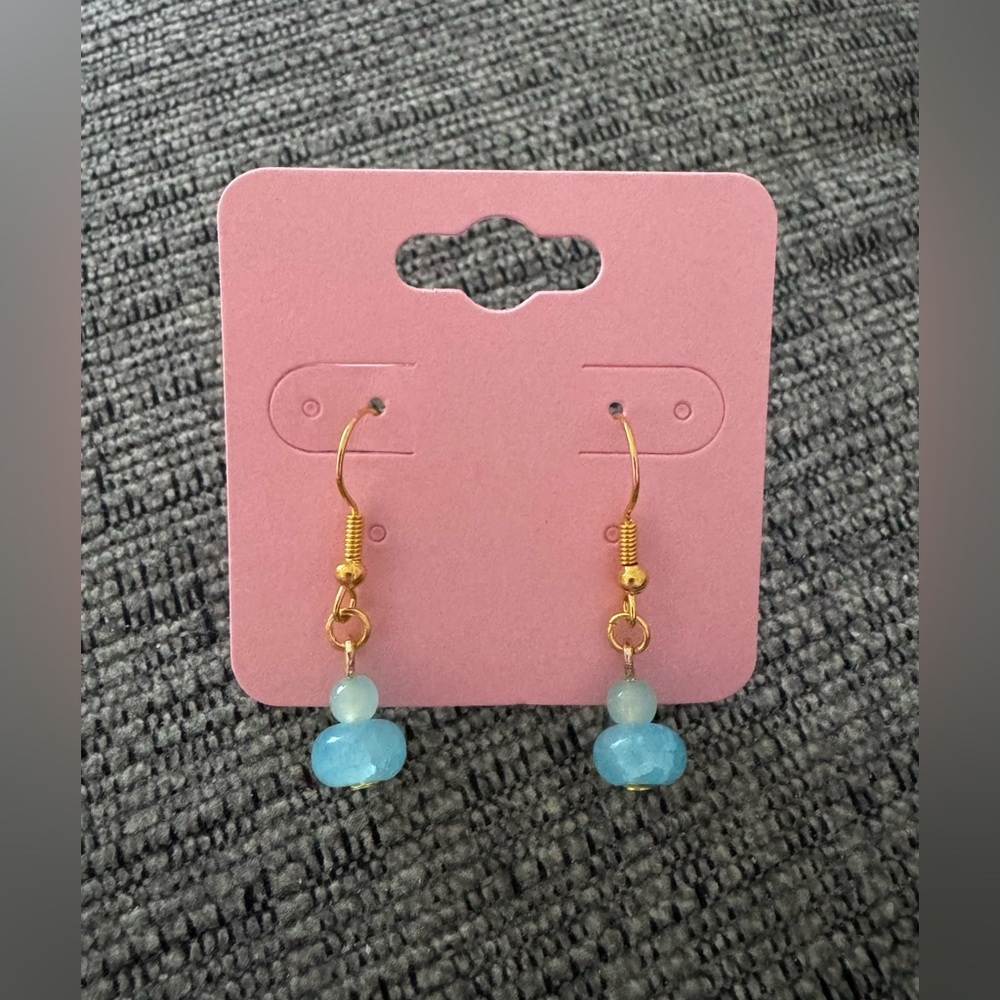 Chic Blue & Gold Tone Stainless Steel Drop Earrings